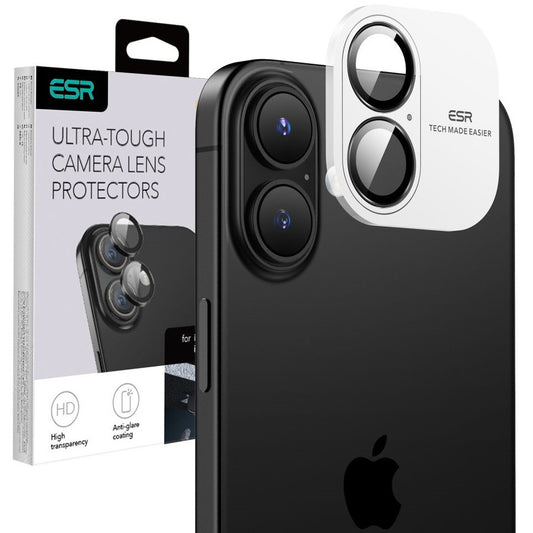 Apple iPhone 16 / 16 Plus, Kamera lencsevédő fólia, ütésálló fólia, Tempered Glass (edzett üveg), ESR Armorite, fekete