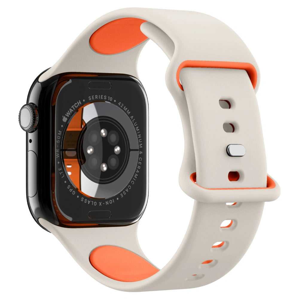 Apple Watch 4-6, SE, SE (2022), SE (2025) (38 / 40 mm) / Watch 7-9 (41 mm) / Watch 10-11 (42 mm), szilikon pótszíj, állítható, Spigen Nano Pop, bézs/narancs