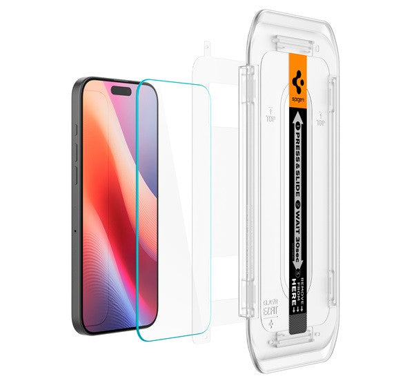Apple iPhone 16 Pro / 17 / 17 Pro, Kijelzővédő fólia, ütésálló fólia (az íves részre is!), Tempered Glass (edzett üveg), Spigen Ez Fit HD, Clear