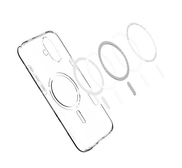 Apple iPhone 16, Szilikon tok, Magsafe töltővel kompatibilis, Spigen Liquid Crystal Mag, átlátszó