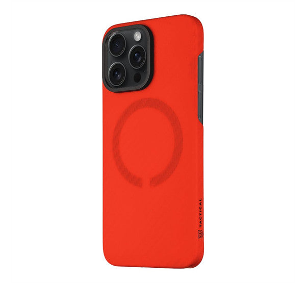 Apple iPhone 15 Pro Max, Műanyag hátlap védőtok, közepesen ütésálló, aramidszállal, Magsafe töltővel kompatibilis, karbon minta, Tactical MagForce Aramid, piros