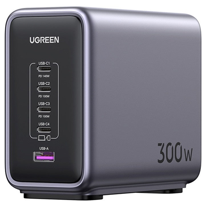 Ugreen Nexode CD333 4xUSB-C-USB-A hálózati töltő, USB-C kábellel, GaN, 300W + 240W, szürke