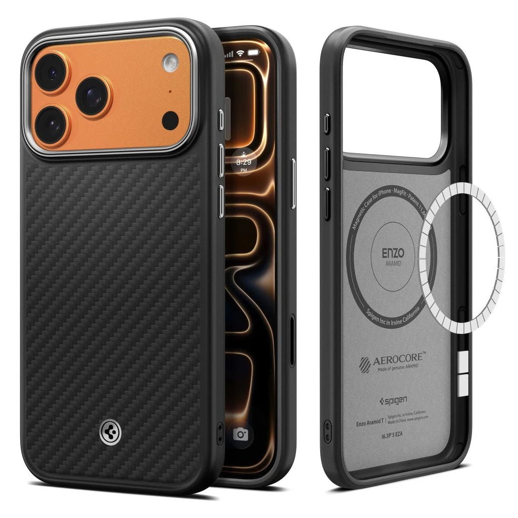 SPIGEN ENZO ARAMID "T" MAG MAGSAFE iPhone 17 Pro készülékhez tok fekete/ezüst -  iPhone 17 Pro tok a Domshop kínálatából