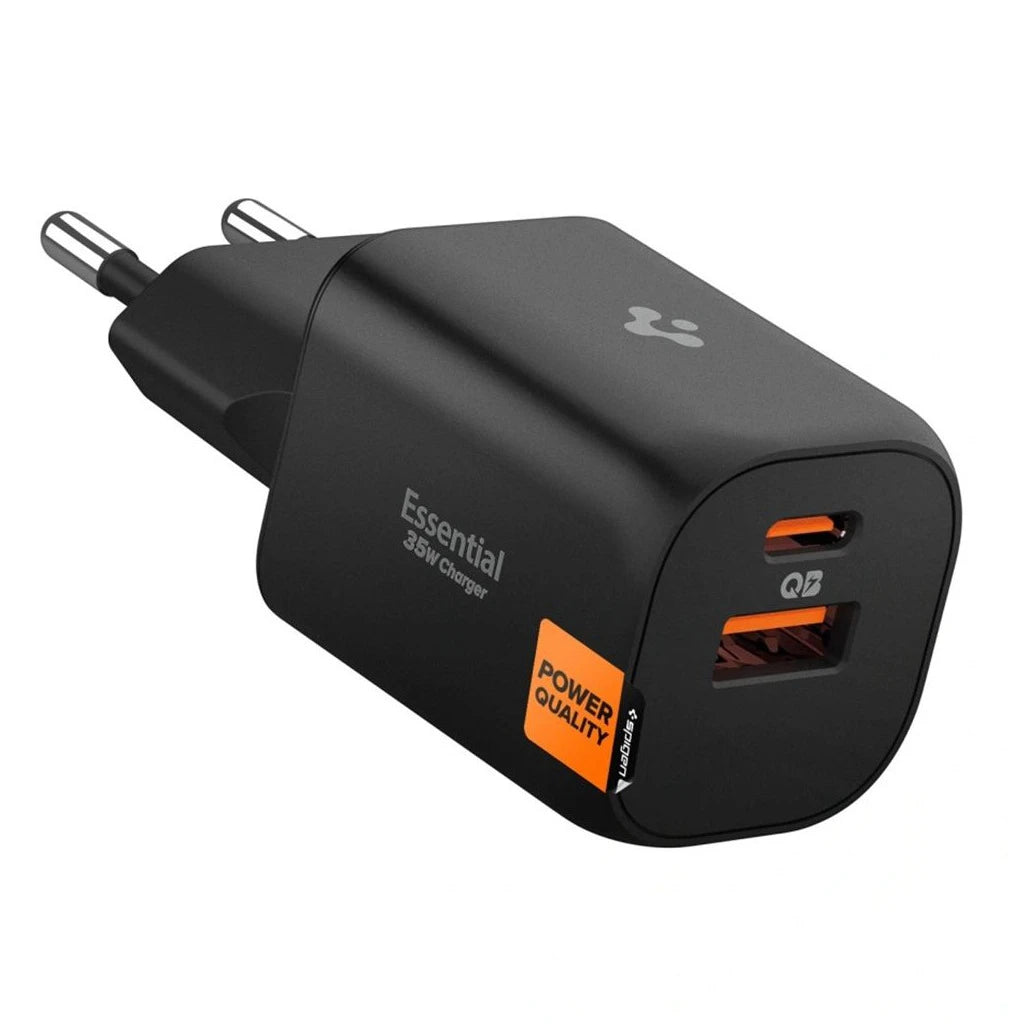 SPIGEN ESSENTIAL EE352EU 2-portos hálózati töltő 35W fekete -  Adapter a Domshop kínálatából