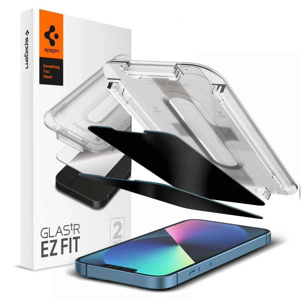 SPIGEN GLAS.TR "EZ FIT" 2-PACK iPhone 13 / 13 Pro / 14 / 16E készülékhez temperált üveg kijelzővédő PRIVACY -  iPhone 13/13Pro/14/16e fólia a Domshop kínálatából