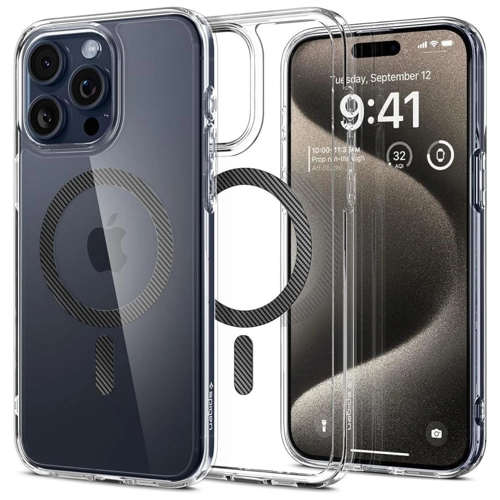 SPIGEN ULTRA HYBRID MAG MAGSAFE iPhone 15 Pro Max készülékhez tok – CARBON FIBER -  iPhone 15 Pro Max tok a Domshop kínálatából