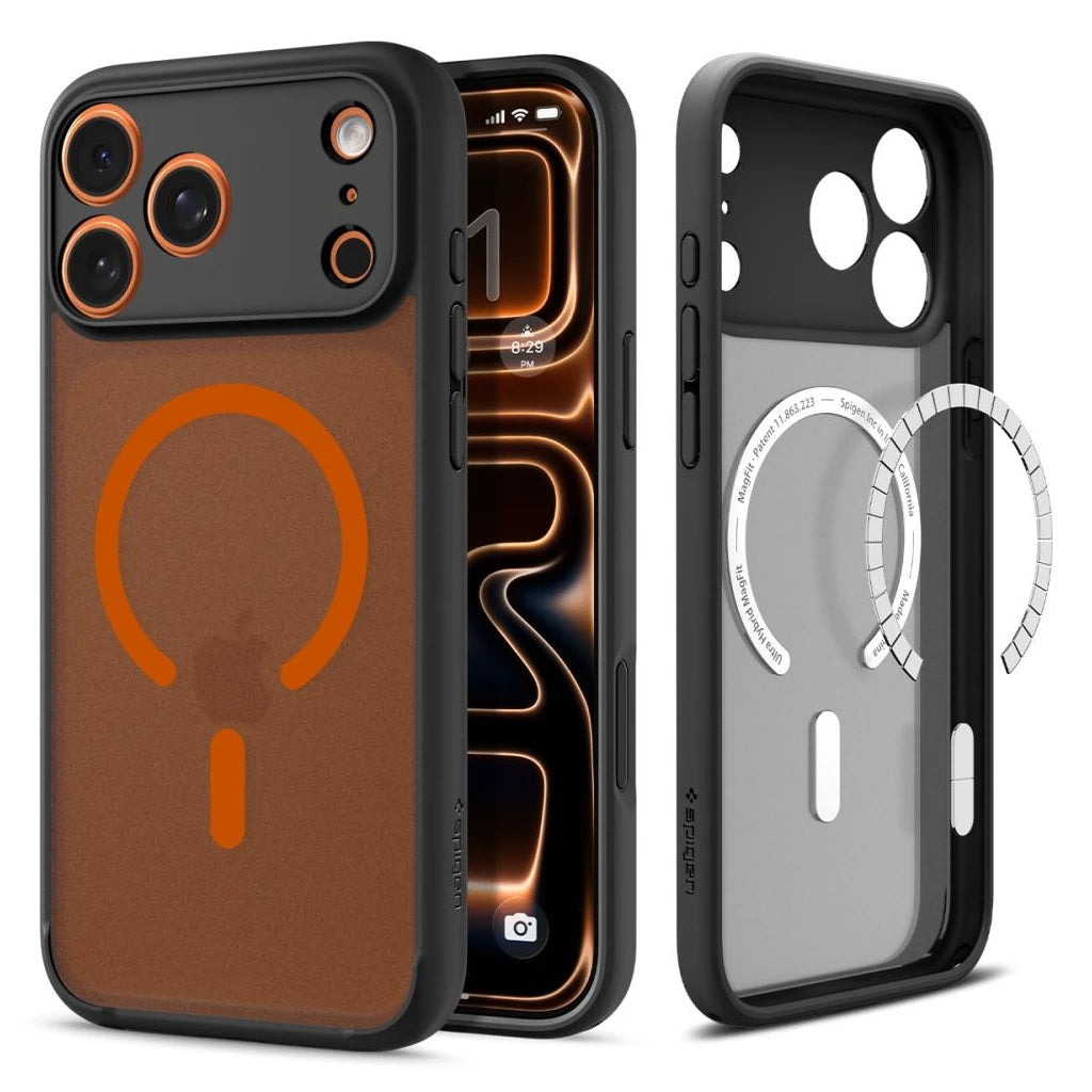 SPIGEN Ultra Hybrid Mag MagSafe iPhone 17 Pro FROST tok készülékhez – fekete/narancssárga -  iPhone 17 Pro tok a Domshop kínálatából