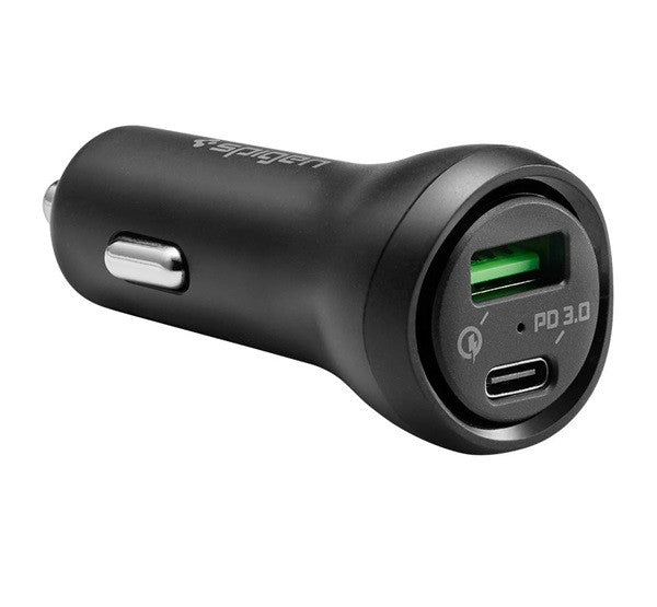 Spigen Essential F31QC Quick Charge 3.0 autós szivargyújtó töltő adapter, USB-A + USB-C, 27W, fekete -  Autós töltő a Domshop kínálatából