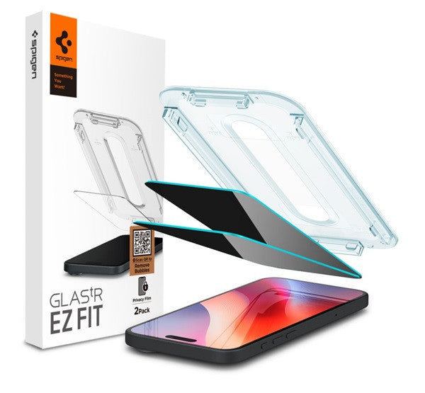 Spigen Glas.tR EZ Fit Privacy Apple iPhone 16 Pro / 17 / 17 Pro, tempered kijelzővédő fólia felhelyező kerettel (2db) -  iPhone 16 Pro fólia a Domshop kínálatából