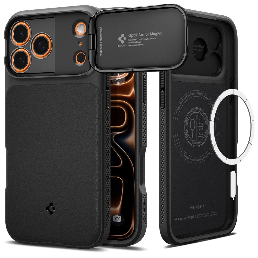 Spigen Optik Armor MagFit Apple iPhone 17 Pro Max tok, MagSafe, Black, fekete -   a Domshop kínálatából
