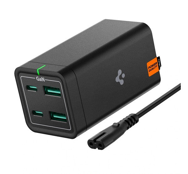 Spigen PowerArc PD2101 hálózati töltő állomás, 2xUSB-C + 2xUSB-A, 65W, angol tápkábellel, fekete -  Adapter a Domshop kínálatából