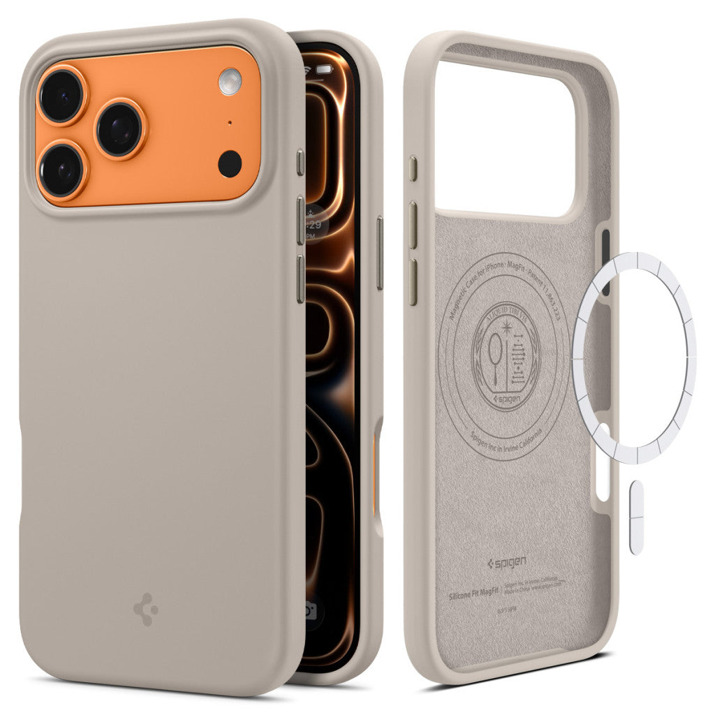 Spigen Silicone Fit Magfit Apple iPhone 17 Pro Max tok, MagSafe, Stone, szürke -  iPhone 17 Pro Max tok a Domshop kínálatából