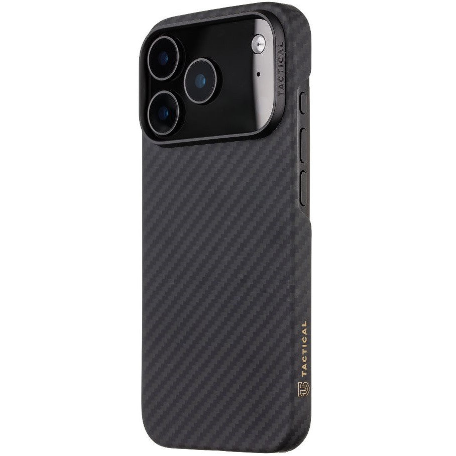 Apple iPhone 17 Pro, Műanyag hátlap védőtok, közepesen ütésálló, aramidszállal, Magsafe töltővel kompatibilis, karbon minta, Tactical MagForce Aramid, fekete