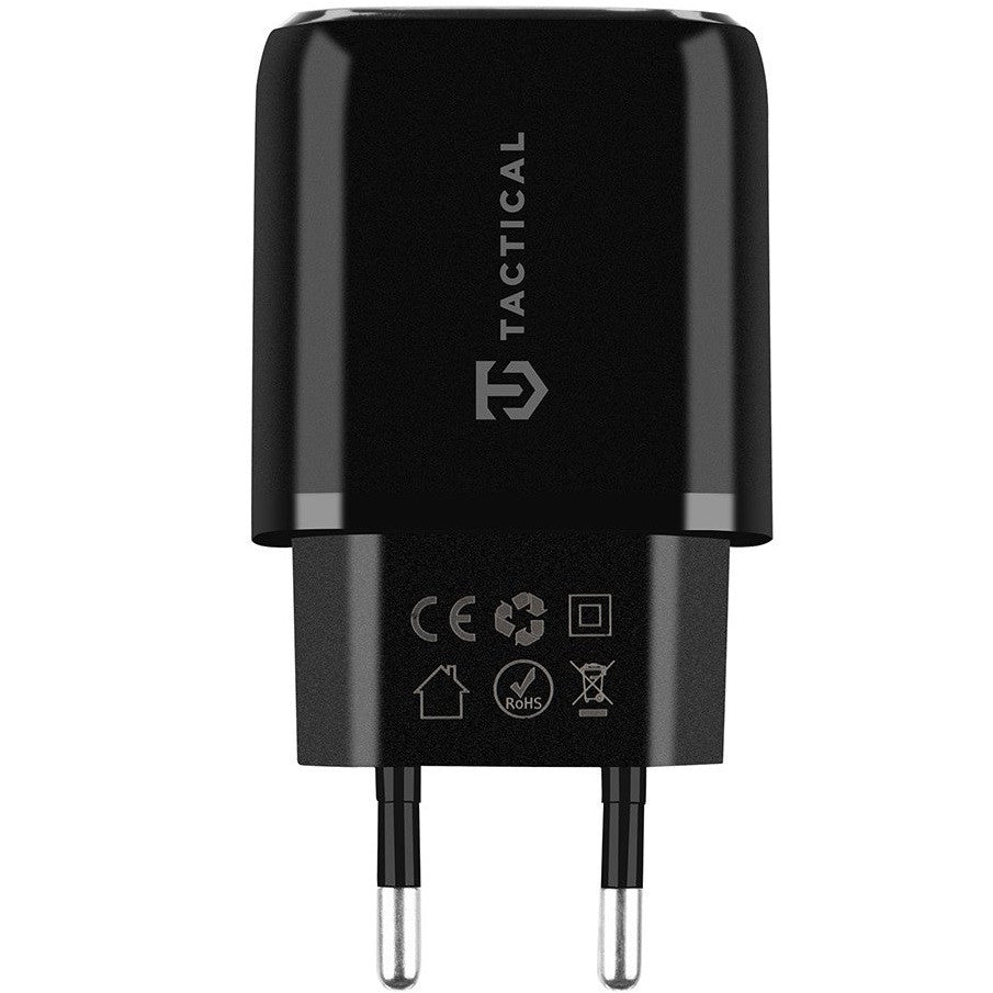 Hálózati töltő adapter, 20W, USB aljzat, USB Type-C aljzat, gyorstöltés, PD, QC 3.0, Tactical Base Plug Dual, fekete