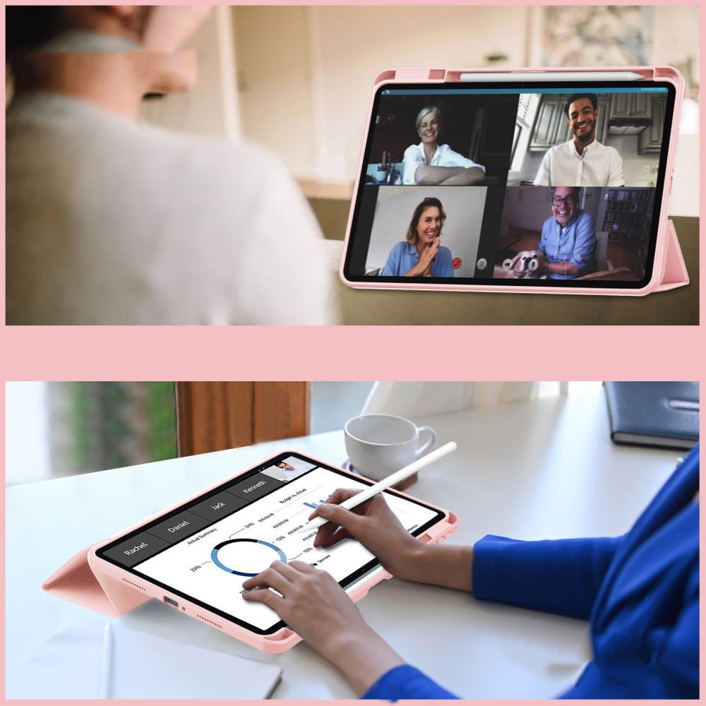 Apple iPad 10.9 (2022) / iPad 11 (2025), mappa tok, közepesen ütésálló, érintőceruza tartó, érintőceruza nélkül, átlátszó hátlap, Smart Case, TP SC Pen Holder Hybrid, rózsaszín