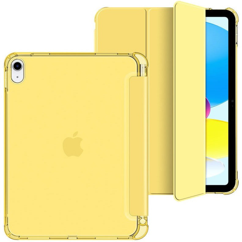 Apple iPad 10.9 (2022) / iPad 11 (2025), mappa tok, közepesen ütésálló, érintőceruza tartó, érintőceruza nélkül, színes átlátszó hátlap, Smart Case, TP SC Pen Holder Hybrid, sárga