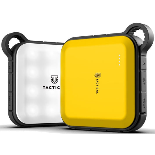 Tactical BadAss Power bank / külső akkumulátor karabinerrel, beépített LED lámpával, 10050mAh, sárga-szürke -  Power Bank a Domshop kínálatából