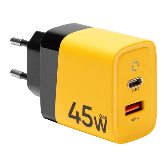 Tactical Microgrid GaN 45W Töltő, USB-A + Type-C, Sárga -  Adapter a Domshop kínálatából