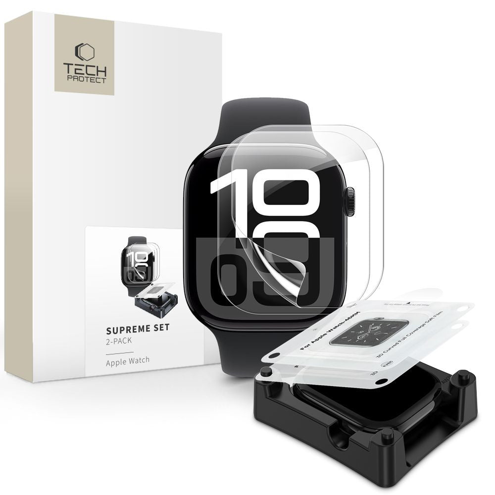 Tech-Protect Supreme Set Apple Watch 11 / Watch 10 46mm kijelzővédő fólia felhelyező kerettel (2db) -   a Domshop kínálatából