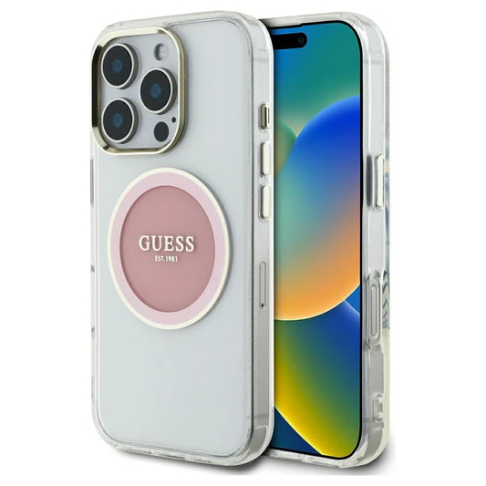 Tok Guess IML Metal Colored Circle Classic Logo MagSafe iPhone 16 Pro készülékhez rózsaszín -  iPhone 16 Pro tok a Domshop kínálatából