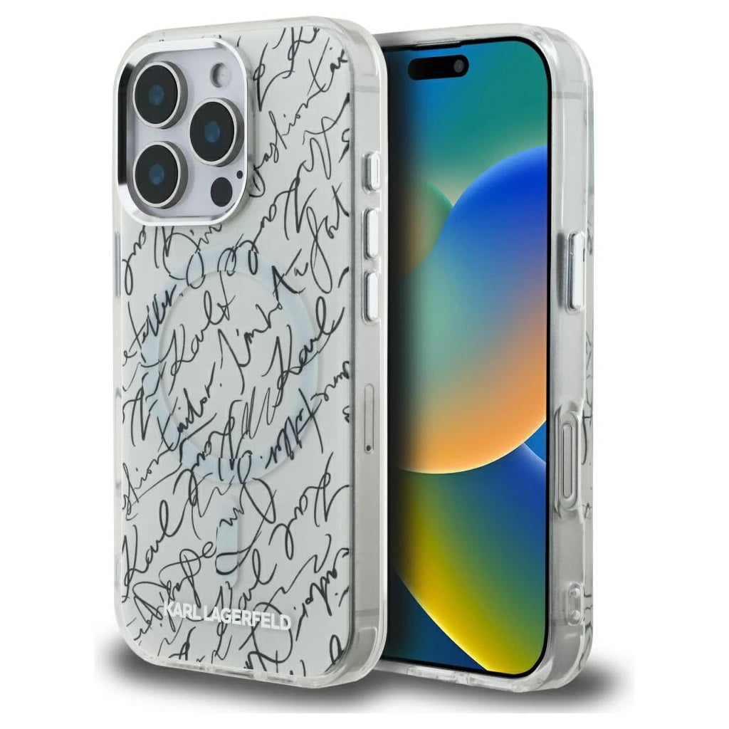 Tok Karl Lagerfeld IML Karl Script Pattern MagSafe iPhone 16 Pro készülékhez fehér -  iPhone 16 Pro tok a Domshop kínálatából
