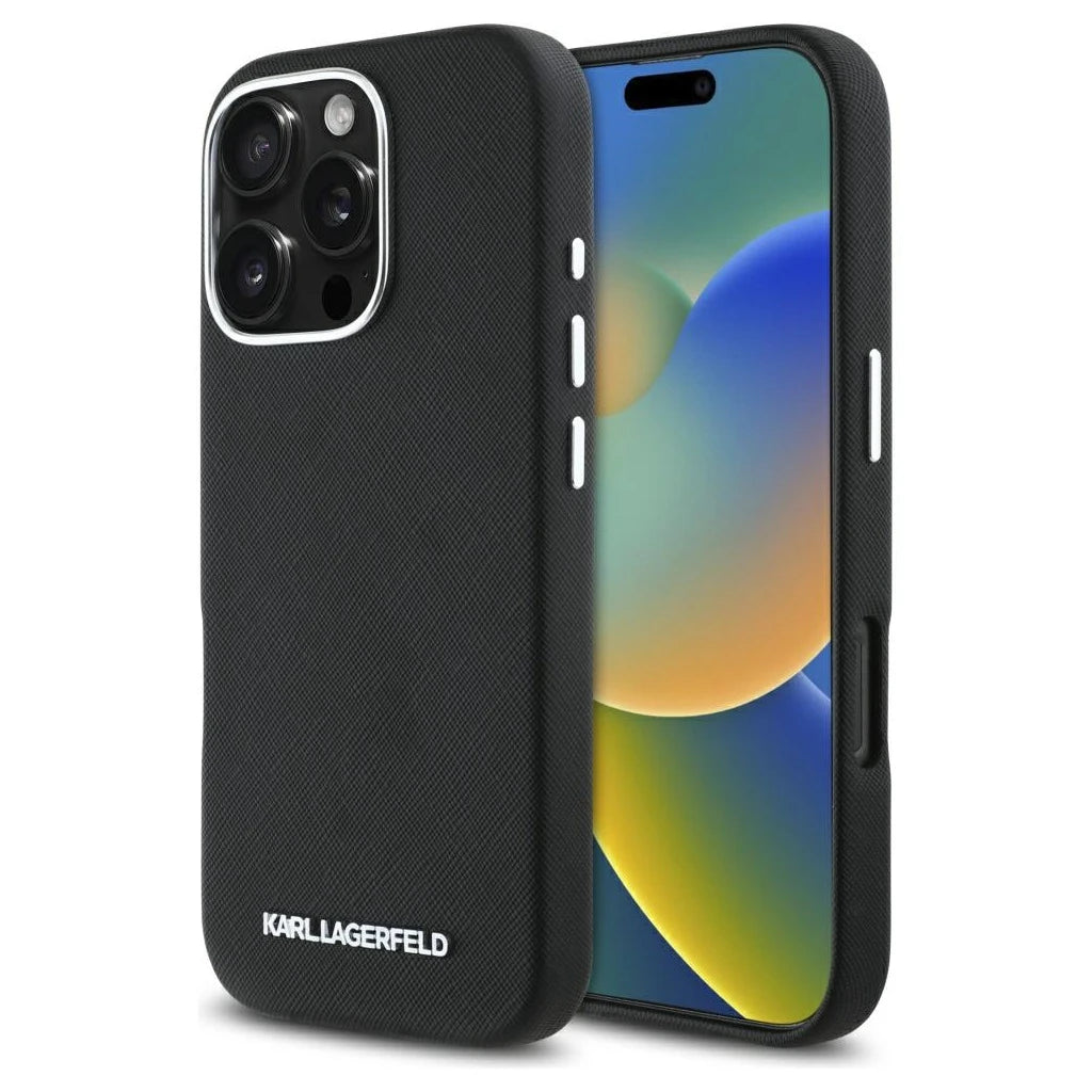 Tok Karl Lagerfeld Saffiano Full Wrapped Elongated Metal Logo MagSafe iPhone 16 Pro készülékhez fekete -  iPhone 16 Pro tok a Domshop kínálatából