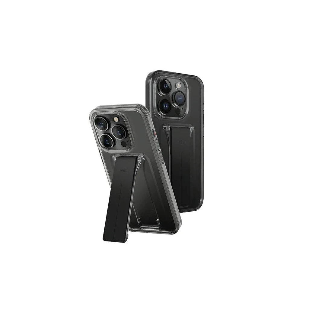 UNIQ Heldro Mount tok állvánnyal iPhone 15 Pro Max 6.7" készülékhez füst/gőzfüst -  iPhone 15 Pro Max tok a Domshop kínálatából