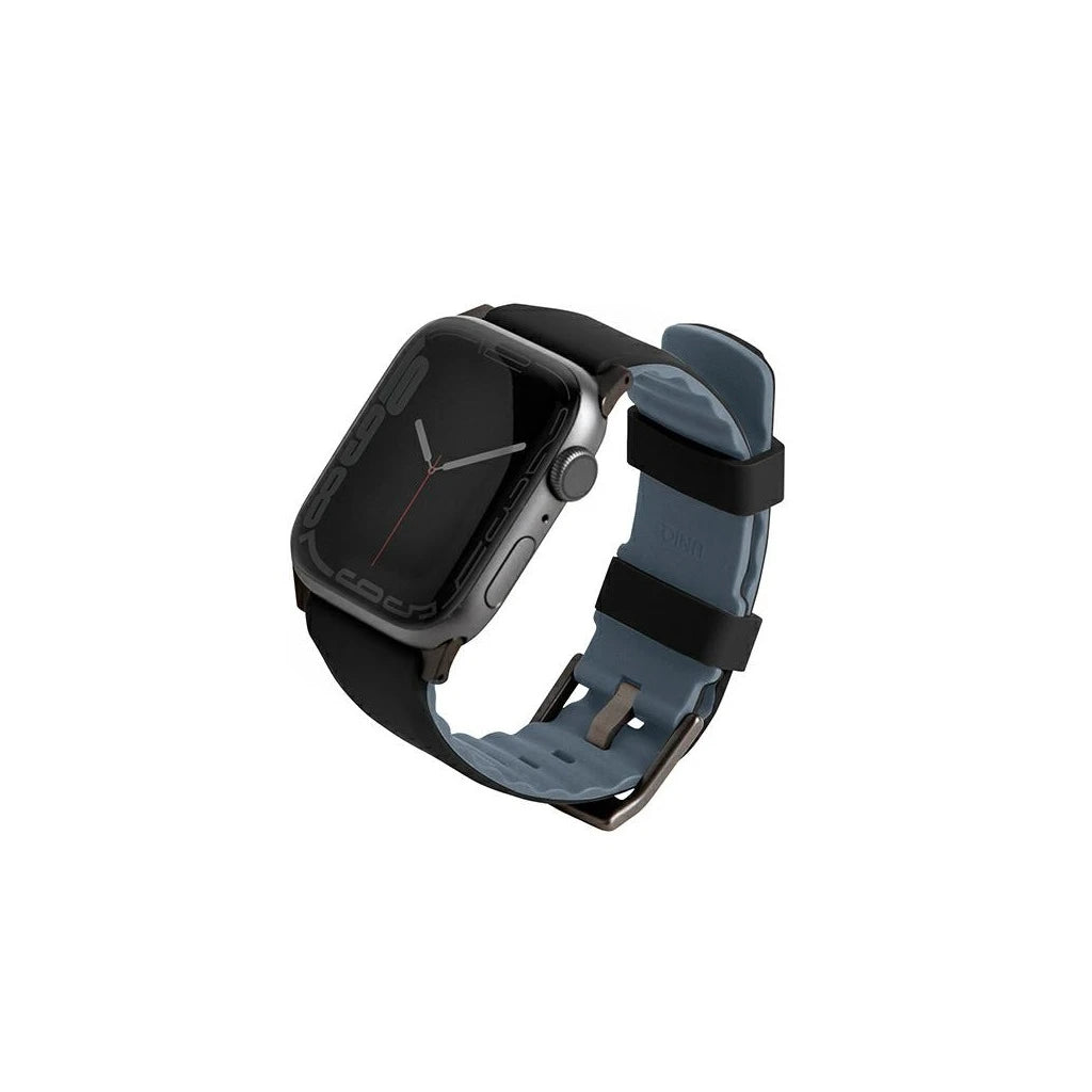 UNIQ Linus Apple Watch Series 1-8/SE1/2/3/Ultra1/2/3 42/44/45/49mm készülékhez Airosoft Silicone szíj fekete -  Apple Watch Szilikon Szíjak a Domshop kínálatából