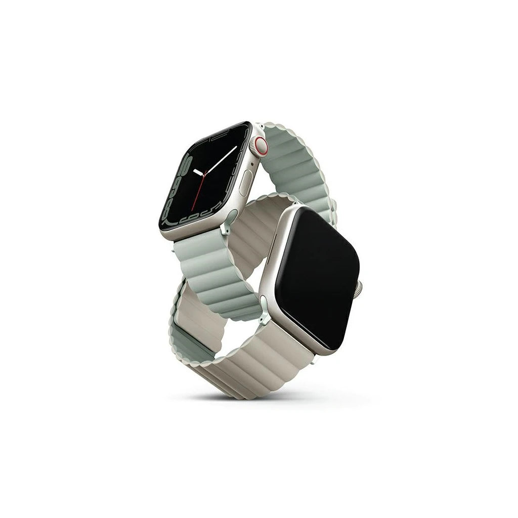 UNIQ Revix szíj Apple Watch Series 1-8/SE/SE2/SE3 38/40/41mm készülékhez fordítható mágneses zöld-bézs -  Apple Watch Szilikon Szíjak a Domshop kínálatából