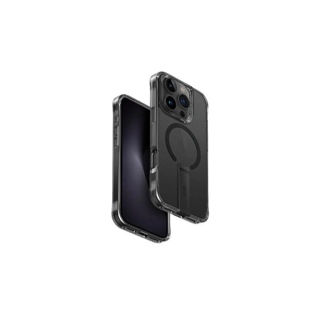 UNIQ tok Eleva with Vertica Stand iPhone 16 Pro készülékhez 6.3" fekete/szénfekete -  iPhone 16 Pro tok a Domshop kínálatából