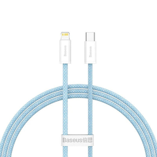 USB Type-C töltő- és adatkábel, Lightning, 100 cm, 20W, gyorstöltés, PD, cipőfűző minta, Baseus Dynamic, CALD000003, világoskék -  Lightning kábel a Domshop kínálatából