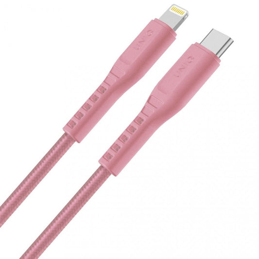 USB Type-C töltő- és adatkábel, Lightning, 120 cm, gyorstöltés, törésgátló, MFI engedélyes, Uniq Flex, rózsaszín -  Lightning kábel a Domshop kínálatából