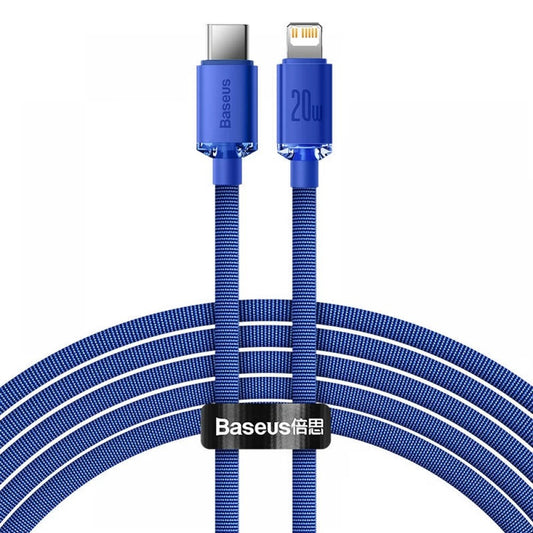 USB Type-C töltő- és adatkábel, Lightning, 200 cm, 20W, gyorstöltés, PD, cipőfűző minta, Baseus Crystal Shine, CAJY000303, kék -  Lightning kábel a Domshop kínálatából
