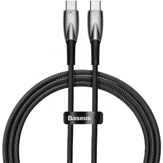USB Type-C töltő- és adatkábel, USB Type-C, 100 cm, 5000 mA, 100W, törésgátlóval, gyorstöltés, PD, Baseus Glimmer, CADH000701, fekete -  USB-C kábel a Domshop kínálatából