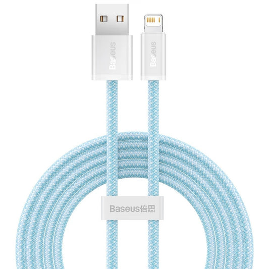 USB töltő- és adatkábel, Lightning, 100 cm, 2400 mA, gyorstöltés, cipőfűző minta, Baseus Dynamic, CALD000403, világoskék -  Lightning kábel a Domshop kínálatából