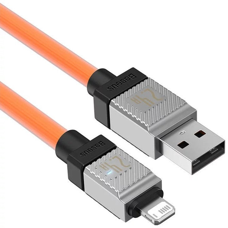 USB töltő- és adatkábel, Lightning, 100 cm, 2400 mA, törésgátlóval, gyorstöltés, Baseus Coolplay, CAKW000407, narancssárga -  Lightning kábel a Domshop kínálatából