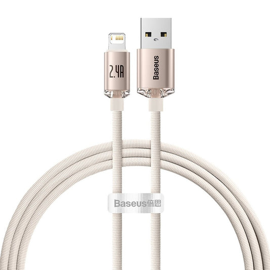 USB töltő- és adatkábel, Lightning, 120 cm, 2400 mA, gyorstöltés, PD, cipőfűző minta, Baseus Crystal Shine, CAJY001104, rózsaszín -  Lightning kábel a Domshop kínálatából