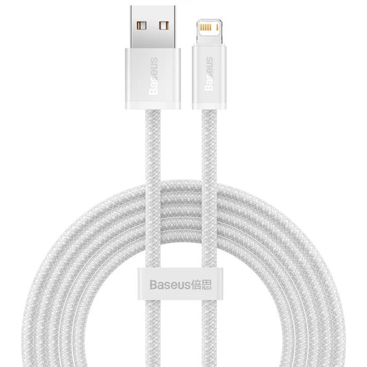 USB töltő- és adatkábel, Lightning, 200 cm, 2400 mA, gyorstöltés, cipőfűző minta, Baseus Dynamic, CALD000502, fehér -  Lightning kábel a Domshop kínálatából