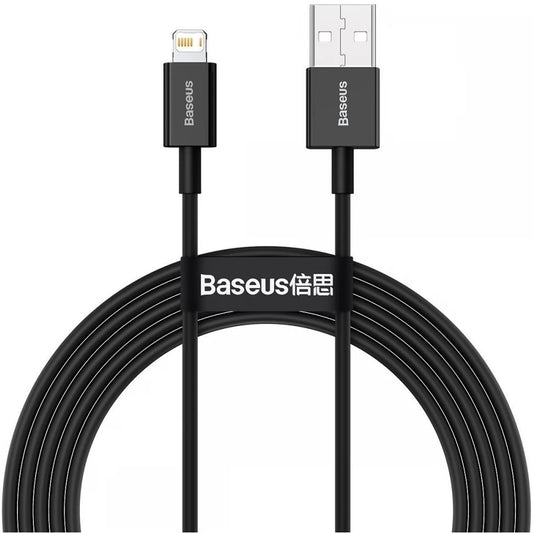 USB töltő- és adatkábel, Lightning, 200 cm, 2400 mA, törésgátlóval, gyorstöltés, PD, Baseus Superior, CALYS-C01, fekete -  Lightning kábel a Domshop kínálatából