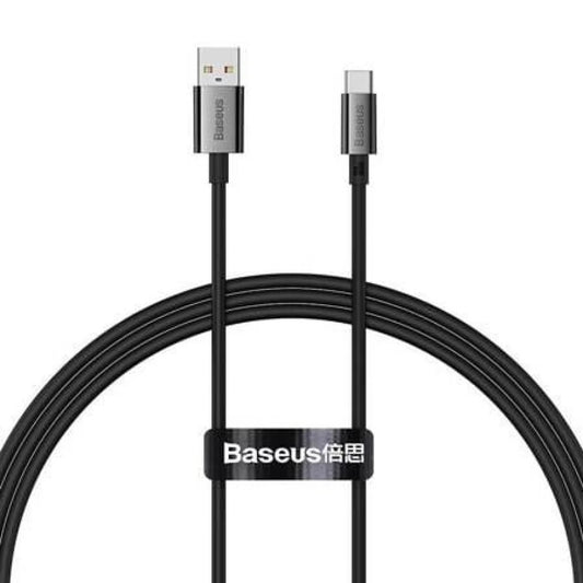 USB töltő- és adatkábel, USB Type-C, 100 cm, 6000mA, 100W, törésgátlóval, gyorstöltés, PD, QC, Baseus Superior, P10320102114-00, fekete -  USB-C kábel a Domshop kínálatából