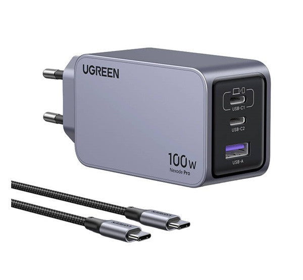 Ugreen Nexode Pro USB-A + 2xUSB-C GaN hálózati töltő adapter, 100W, szürke -  Adapter a Domshop kínálatából