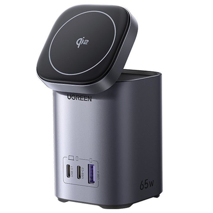 Ugreen Nexode X555 2xUSB-C-USB-A wirelesstöltő, 65W, GaN, szürke -  Vezeték nélküli töltő a Domshop kínálatából