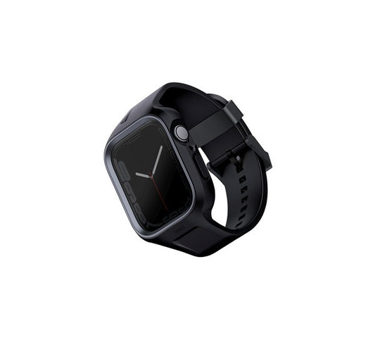 Uniq Monos Apple Watch 44/45mm hibrid szíj + tok, fekete -  Apple Watch Szilikon Szíjak a Domshop kínálatából