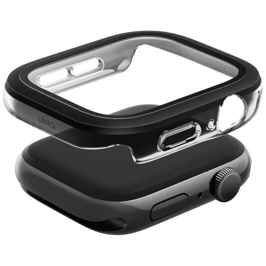 Uniq Voute Apple Watch 11 / Watch 10 46mm műanyag tok, tempered glass kijelzővédő üvegfóliával, fekete -  Apple Watch Tokok a Domshop kínálatából