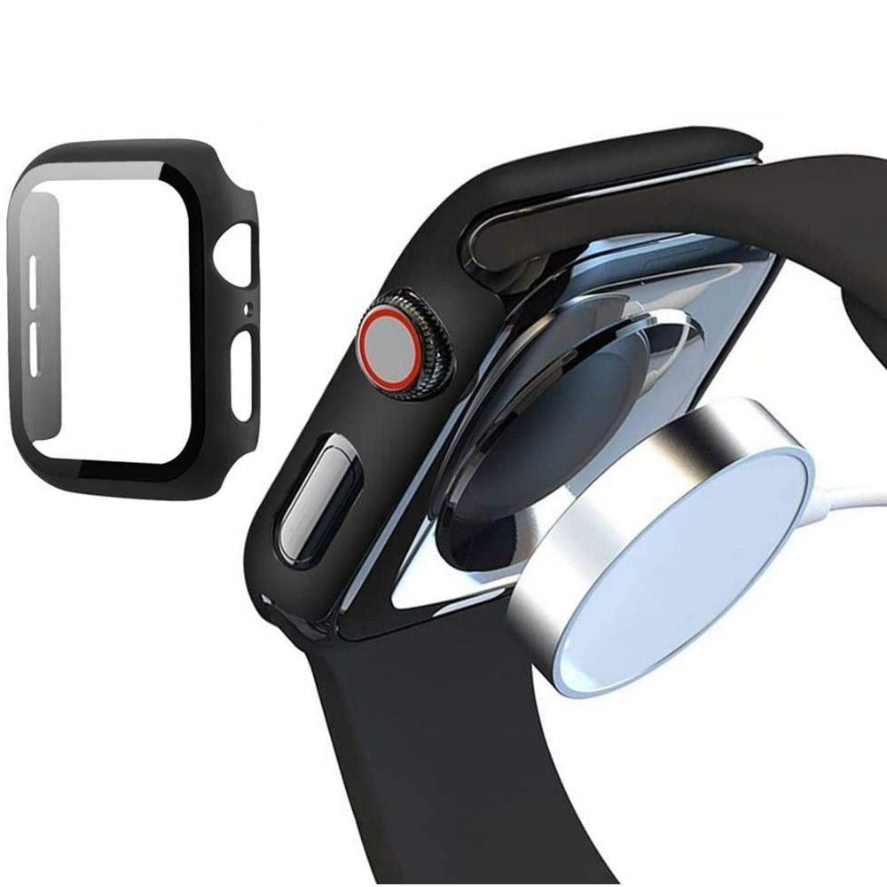 Apple Watch 4-6, SE, SE (2022), SE (2025) (44 mm), Műanyag védőkeret, kijelzővédő üveggel, szíj nélkül, TP Defense360, fekete/narancs
