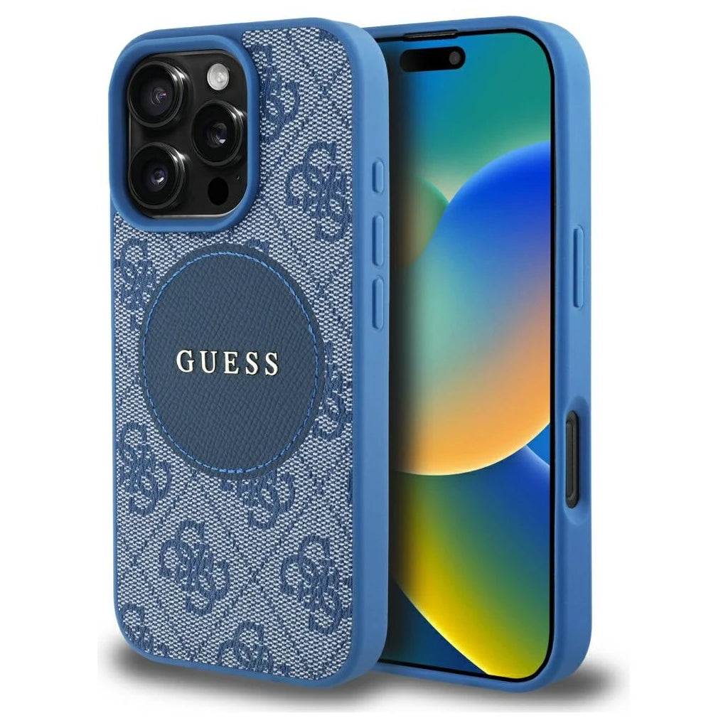 iPhone 16 Pro készülékhez Guess 4G Circle Classic Logo MagSafe tok kék -  iPhone 16 Pro tok a Domshop kínálatából